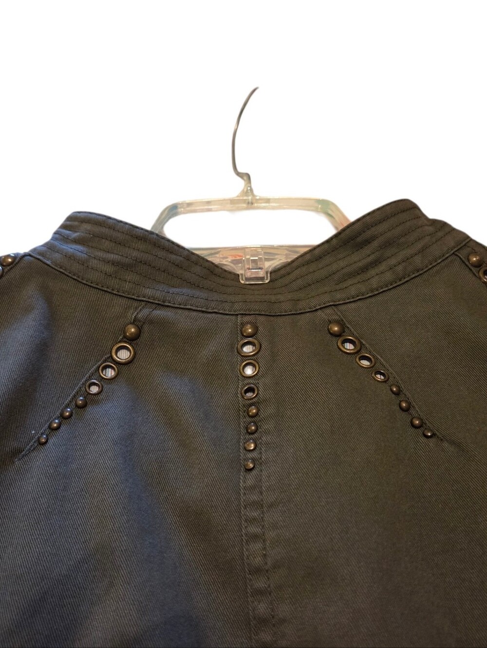 MOTTO Olive Green Cotton Jacket Grommets Rivets Studs Plus Size 1X - Picture 4 of 6